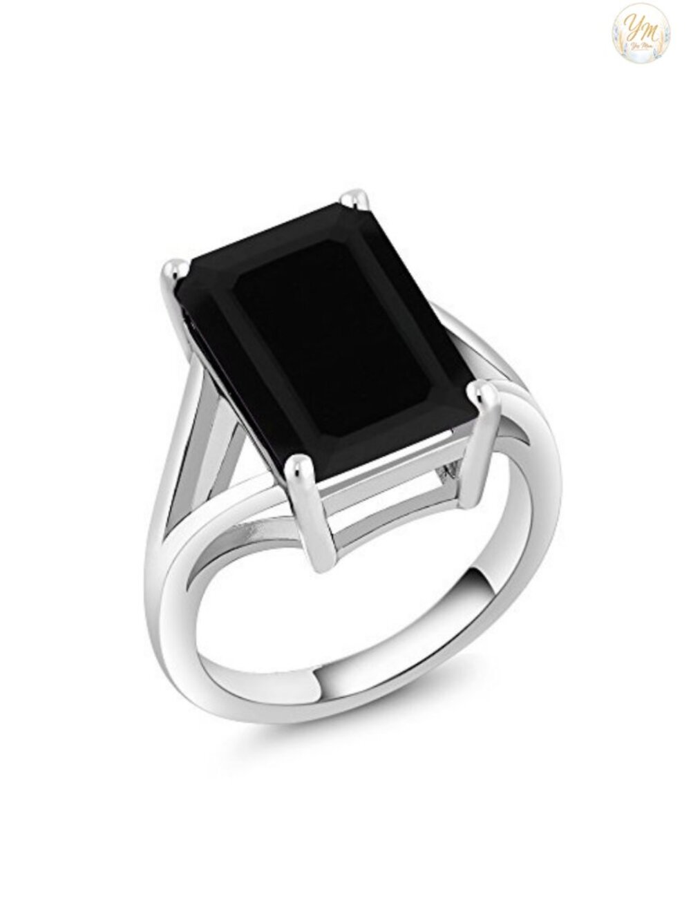 Emerald Cut Onyx Solitaire Ring in 925 Sterling Silver, Size 8